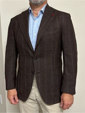 Isaia Dark Brown Pinstripe Silk and Wool Sport Coat
